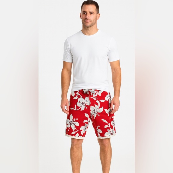 Abercrombie & Fitch Men’s Swim Trunks 34 Boardshorts Red White - Picture 1 of 6